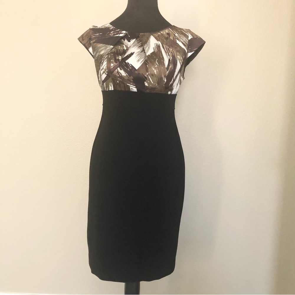 Ann Taylor Brown and White Sheath Dress with Cap Sleeves for Cocktail